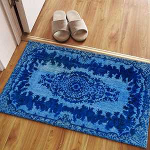 Alfombra Turca con Medallón Azul: Alfombra Geométrica Fácil de Limpiar, Alfombra Estampada, Alfombra de Chenilla - Product Image 1