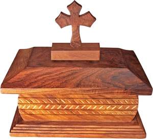 Belle boîte d'urne en bois pour cendres humaines adulte-Conception de coupe de boîte d'urne funéraire décorative avec croix sur grand (contient 190 Cu/in) - Product Image 3