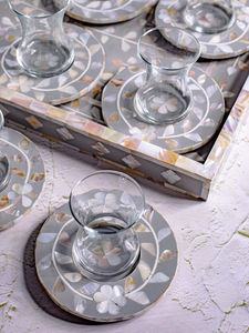 ชุดถาดเสิร์ฟพร้อมจานรองแก้วทรงสี่เหลี่ยมผืนผ้าฝังมุกขัดเงาสำหรับตกแต่งบ้านโรงแรมร้านอาหาร - Product Image 2