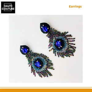 100%, ropa de mujer hecha a mano, pluma de pavo real bordada a mano, pendientes de cuentas de arcoíris del fabricante de origen indio - Product Image 3