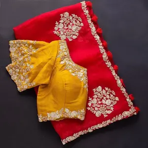 NEW TRENDING CORDING SEQUENCE RED SAREE UNIQUE OUTFIT FASHION EMBROIDERED WORK SAREES ON ORGANZA WITH HEAVY BLOUSE DGB CREATION