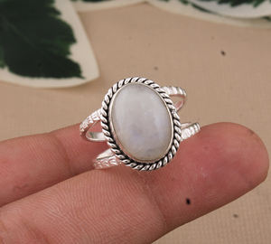 Anillo de boda de ágata de plata de ley hecho a mano, diseño de borde de cuerda Vintage, anillo de piedras preciosas ajustable, diseño único - Product Image 1