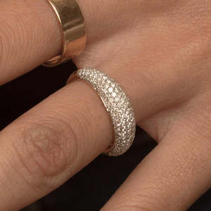14k Gold Pav Diamond Dome <b>Ring</b> with Emerald Cut Pink <b>Sapphire</b> - Product Image 1