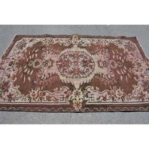 Vintage Turkish Rug 4.8 X 7.7ft Classic Brown Beige Patchwork Design Wool Faux Rabbit Fur Latex Rectangle Hallway for Bedside - Product Image 3