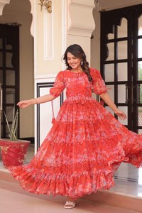 Hermoso vestido de diseñador para mujer, colección de ropa, tela de seda Georgette de imitación con diseño de impresión Digital, ropa de fiesta - Product Image 3