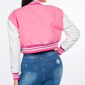 Veste Letterman à manches en cuir et corps en laine personnalisée de haute qualité avec broderie en chenille vestes universitaires pour femmes - Product Image 4