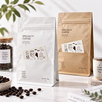 Sacs à café en kraft blanc et brun, imprimés sur mesure avec poche insérée pour cartes-cadeaux, échantillons et produits de café haut de gamme