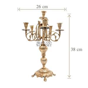 Candelabros de Siete Luces de latón antiguo, centro de mesa decorativo de lujo de diseño clásico europeo adornado para interiores elegantes - Product Image 3
