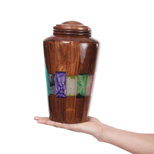Handcrafted Rosewood Cremation Urn Colorful Epoxy Inlay Funeral <b>Keepsake</b> Cremation urns for Human And Pet <b>Ashes</b> - Product Image 4