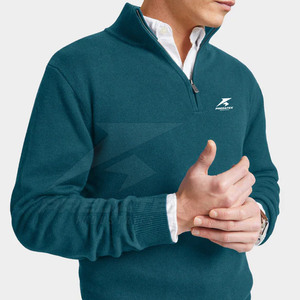 Confortable et décontracté respirant coton mélangé quart fermeture éclair pull pour hommes et femmes col montant motif solide saison d'hiver - Product Image 3