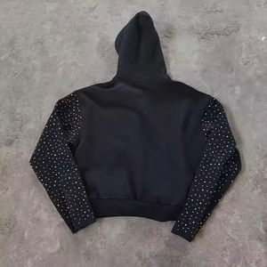 Vêtement de sport unisexe en molleton doublé en coton avec capuche, style décontracté, uni, orné de strass, pour l'hiver, prix de gros - Product Image 4