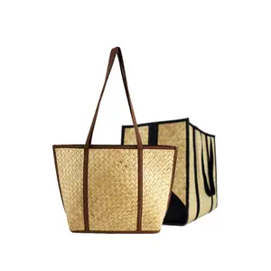 New products 2023 Eco shopping bags Top quality natural material brown foldable reusable woven straw Bulk Sale