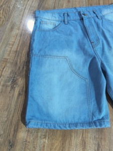 Y2K Vintage hommes foncé Denim Shorts Baggy Streetwear droit bleu jean étoile imprimé bouton poche Hip Hop Style pour l'été - Product Image 2