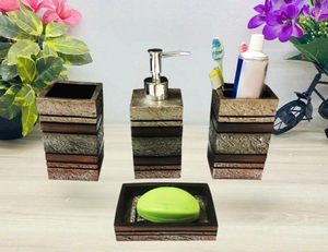 ชุดที่ใส่สบู่ทำจากเรซิน4ชิ้นที่วางแปรงจานสบู่สำหรับตกแต่งห้องน้ำชุดของขวัญในบ้านสไตล์หรูหราสำหรับพื้นที่อาบน้ำของคุณ - Product Image 1