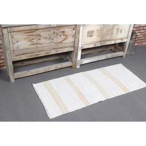 Tapis Kilim, tapis turc 1,7x3,9 pieds, tapis abstrait blanc en laine - Product Image 1