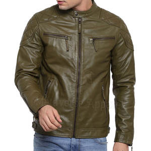 Chaqueta de cuero con cuello alto y cremallera para hombre, de la mejor calidad, estilo casual negro, estilo urbano, con teñido liso. - Product Image 2