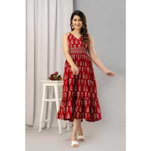 Motivos Étnicos Impreso Rojo Sin Mangas Fit and Flare Maxi 2017 - Product Image 1