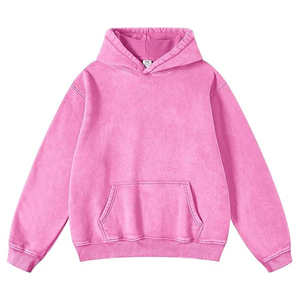 Lavado ácido Color Rosa Mujer Oversize Drop Shoulder EE. UU. Tamaño Invierno Algodón Fleece Mujer Sólido Térmico Canguro Bolsillo Sudadera con capucha - Product Image 1