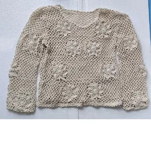 Custom made mão malha algodão crochet tops com padrão floral ideal para revenda por mulheres roupas designers e lojas