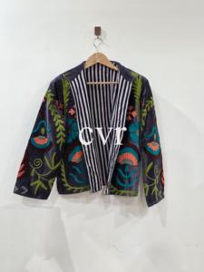 Abrigo Bohemio de Terciopelo Bordado con Cuello Mandarín, Manga Larga, Estampado Floral, Cierre de Cremallera Hecho a Mano, Ropa Exterior para Mujer Adulta, Otoño - Product Image 2