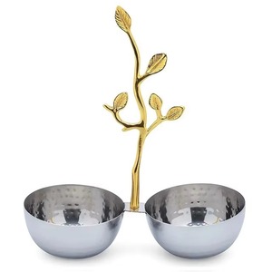 Fantastique dernière arrivée bols de service en argent à motif martelé avec feuille d'or et grande poignée beaux plateaux de service - Product Image 5