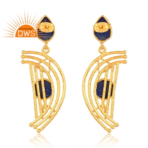 Último diseño de plata esterlina 18K chapado en oro Natural lapislázuli piedra preciosa pendiente Demi diseño fino joyería para mujer regalo para ella - Product Image 2