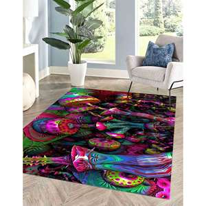 Alfombra Psicodélica con Diseño de Hongos: Tapete Artístico Colorido, Alfombra de Chenilla - Product Image 3