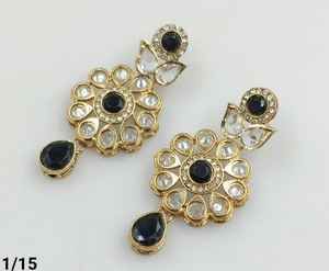 Fashionable Latest Stylish Flower Designer Stone & Kundan Earring Set Indian High Gold Plated Jewelry Kundan Earring Set Women - Product Image 2