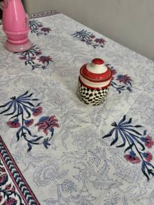 Hand Block Printed Cotton <b>Table</b> <b>Cover</b>: Blue Paisley Boho Decor Dining <b>Table</b> Linen Ethnic Home Decor for Best Price - Product Image 3