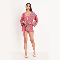 Robe de nuit pour femmes indienne vintage recyclée sari kimono robe courte portefeuille