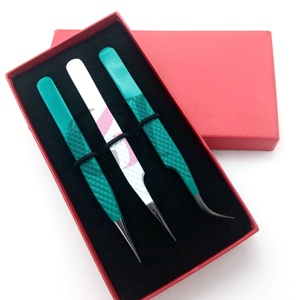Pince à épiler d'extension de cils droite en acier inoxydable de revêtement en poudre blanc et vert incurvé de haute qualité - Product Image 1