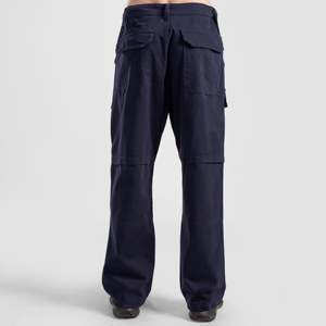 Pantalon cargo urbain bleu marine - 100 % coton, coupe droite oversize, léger, style hip-hop tendance avec plis, taille XL - Product Image 2