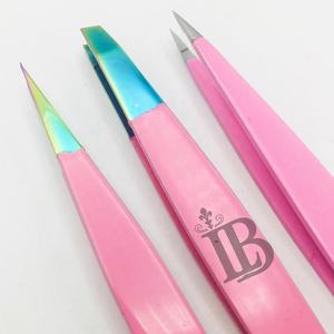 Pinzas para Cejas Color Rosa Mink, Juego de Pinzas para Cejas Rectas y Inclinadas, Pinzas con Punta Arcoíris con Logotipo Personalizado de Alta Demanda - Product Image 5