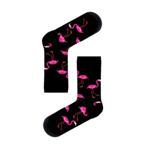 Unisex <b>Black</b> Flamingo Patterned <b>Socks</b> with Custom Logo Breathable Spandex Knitted Crew Length for Summer Daily Use - Product Image 1