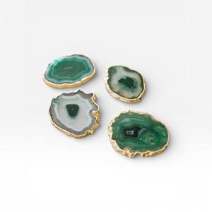 Natural <b>Blue</b> Agate Gemstone Coasters with Gold Edged Finish for Luxury Coffee Tea and Dining <b>Table</b> Decor - Product Image 3