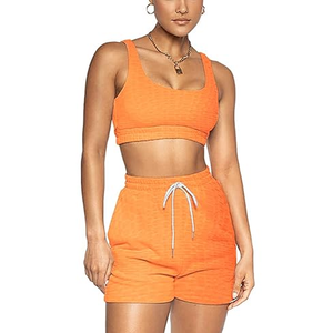 Top corto ajustado sin mangas de calidad premium, conjuntos de pantalones cortos, pantalones cortos informales con patrón sólido, Top corto superventas - Product Image 6