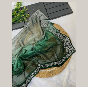 Moda India elegante diseñador de Bollywood multicolor trabajo a mano impreso silkCrush Sari último Sari para Chic étnico desgaste de fiesta - Product Image 1