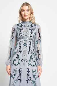 Robe de soirée perlée exquise d'approvisionnement bleu ciel idéale pour les événements prestigieux et les cérémonies robe maxi perlée à vendre - Product Image 5