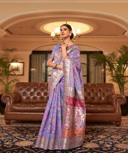 Banarasi Silk Saree Bridal Silk Sari con blusa de lujo para mujer Party Wedding Wear Precio al por mayor - Product Image 1