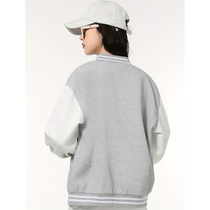 Women Letterman Jacket Contrast Sleeve Varsity <b>Coat</b> <b>Button</b> Front Casual Outerwear for College Streetwear Baseball Jacket - Product Image 6