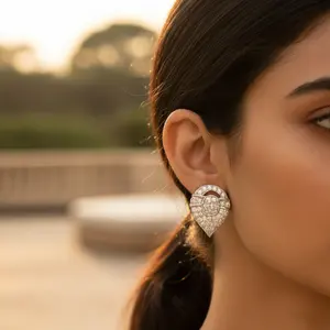 "Rose <b>Gold</b> Plated Heart Shaped Diamond Screw Stud <b>Earrings</b> for Women-Trendy & Engagements" - Product Image 3