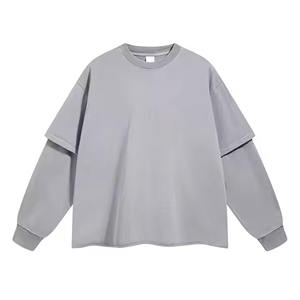 High Quality Cotton <b>Two</b> Piece Sleeved Loose Round Neck Long Sleeve T-<b>shirt</b> Vintage Washed <b>Double</b> Layered Sleeve Sweatshirt - Product Image 1