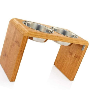 ชามอาหารสัตว์เลี้ยงพร้อมขาตั้งไม้สำหรับให้อาหารแมวสุนัขพร้อมชามสแตนเลส2อันสำหรับสุนัขขนาดเล็กถึงขนาดกลาง - Product Image 2