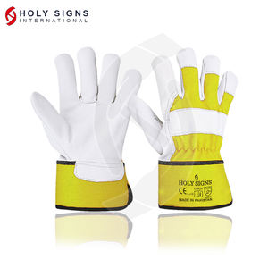 Canadian Rigger Cowhide Grain Leather Safety Gloves <b>for</b> Work Long Yellow Cuff Construction <b>Gardening</b> Industrial-Yellow - Product Image 3