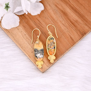 Bumble Bee Jasper Dangle Boucles d'oreilles Femme Classique Bohème Jaune Plaqué Or Laiton Bijoux Ovale Pierres Précieuses Bijoux - Product Image 4