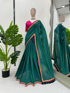 Beautiful Designer Saree With Fancy Lace and heavy Latakan on pallu And Blouse - Product Image 4