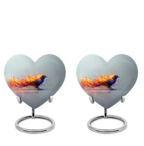 Urne mystique en forme de cœur d'oiseau de feu pour les cendres humaines Conception d'oiseau de flamme Urne funéraire moderne souvenir pour adultes 1-200 pouces cubes - Product Image 6
