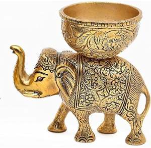 Elefante Urli Bowl Diseño étnico | Cuenco de elefante envejecido dorado decorativo de buena suerte | Portavelas | Caja de regalo de color | Urli Pot - Product Image 6