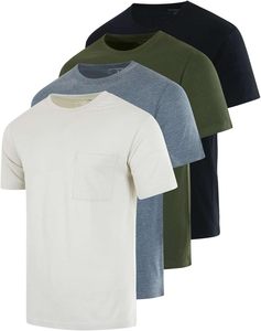 T-shirt à poche pour homme en coton décontracté à col rond à manches courtes uni avec poche poitrine, doux, respirant, coupe régulière, pour tous les jours - Product Image 1