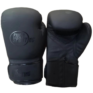 Gants de boxe en cuir PU noir avec fermeture à sangle légère de haute qualité, emballage personnalisé, taille universelle, gants de boxe d'entraînement - Product Image 1